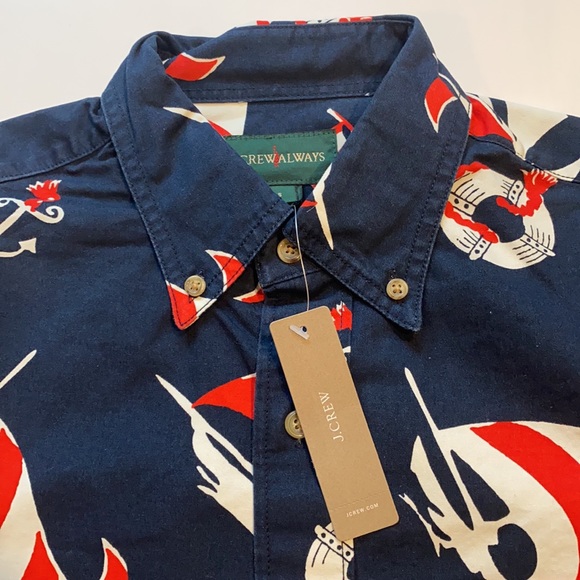 J Crew Small Cotton Nautical Sail Button Up Short Sleeve Shirt D21 - Picture 4 of 10
